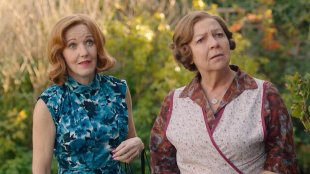 Kacey Ainsworth as Cathy Keating and Tessa Peake-Jones as Mrs. C standing side by side in Grantchester Season 8